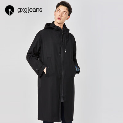 

Gxgjeans mens spring long trench coat mens knee trend casual hooded wool coat 181608127 black XL