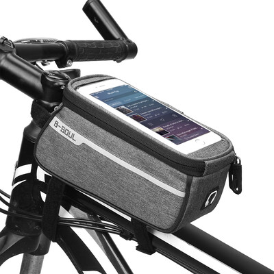 

MTB Bicycle Top Tube Phone Bag for 6" Screen Size Bike Front Frame Bag with Headphone Hole