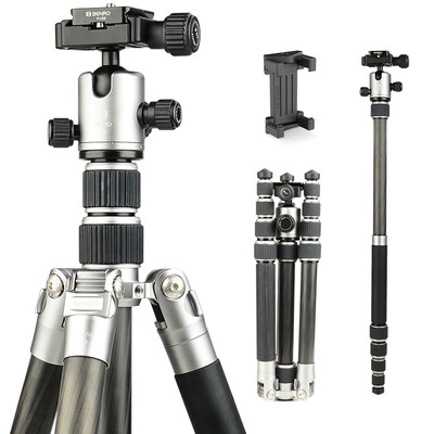 

Beno IC19T anti-folding monopod carbon fiber tripod head set SLR micro single camera lightweight stable titanium color mobile phone clip