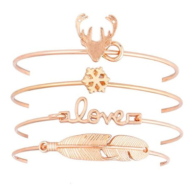 

4 Pcs Set women bracelets Bohemian Leaves Knot Round Chain Opening Gold Bracelet Set Women Fashion Apparel Jewelry