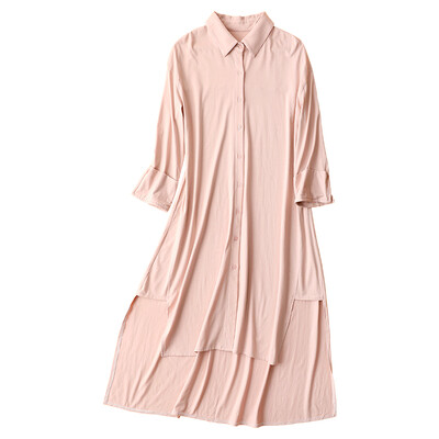 

Qingtong nightdress female spring&summer cotton long-sleeved long version 2019 new shirt long-sleeved sexy pajamas Korean version of the loose can be worn outside 3371323 pink