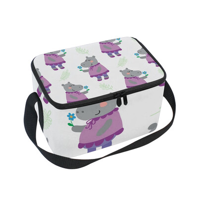 

ALAZA Lunch Box Insulated Lunch Bag Large Cooler Cute Cartoon Hippopotamus Tote Bag