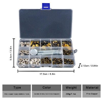 

5 Sets Snap Buttons Tools Press Studs Sewing Button Snap Fasteners Bronze DIY Leather Craft Clothes Accessories 40pcs-140pcsSet