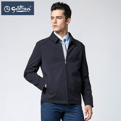 

Goldlion Mens Slim Cotton Texture Fabric Business Casual Lapel Jacket Blue