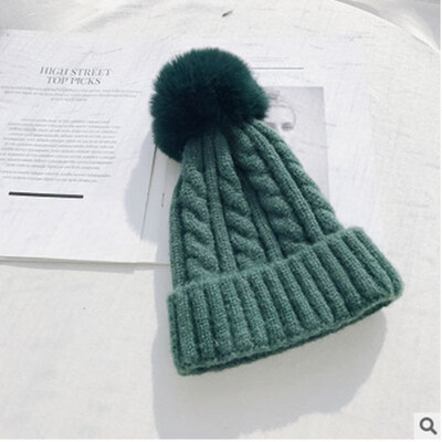 

Hat Female Winter Fur Ball Wool Hat Twist Knit Hat Simple Wool Blend Knit Hat