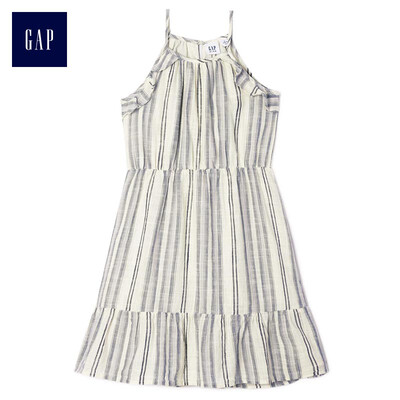 

GAP flagship store childrens clothing girls cotton striped hanging neck layered dress 337570 light white colorful stripes 120cm