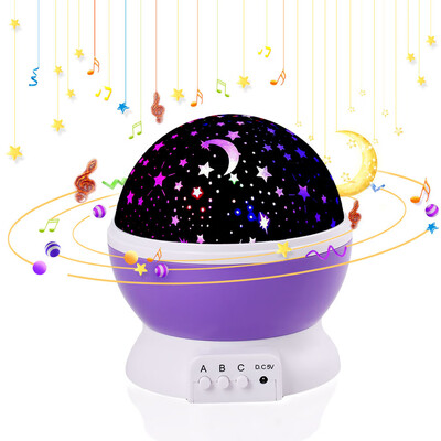 

UpperX Projection Lamp Music Night Light Projector Spin Star Moon Sky Children Kids Baby Sleep Romantic Led USB Projection Lamp
