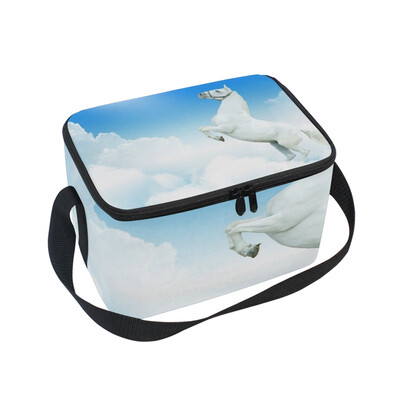 

Lunch Box Insulated Lunch Bag Large Cooler White Cloud Horse Tote Bagfor Kids Men Women