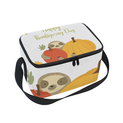 

ALAZA Lunch Box Insulated Lunch Bag Large Cooler Thanksgiving Cute Sloth Pumpkins Tote Bag