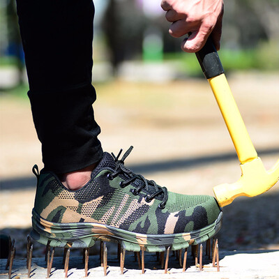 

Construction Mens Outdoor Plus Size Steel Toe Cap Work Boots Shoes Men Camouflage Puncture Proof Safety Shoes Breathable