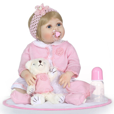 

Reborn Baby Girl Doll 22 inch Soft Full Silicone Vinyl Body Lifelike Toddler Doll Play House Bath Toy Gift for ages 3 With Yellow