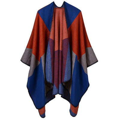 

Winter Women Loose Outerwear Coat Splice Oversized Knitted Cashmere Poncho Cape Shawl Cardigan Sweater