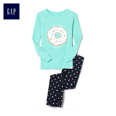 

GAP flagship store female young donut pattern long-sleeved underwear set home service 368661 ice blue 4YRS