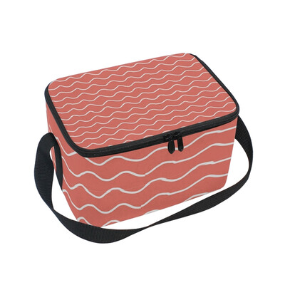 

ALAZA Insulated Lunch Box Red Wave Line Lunch Bag for Men Women Portable Tote Bag Cooler Bag