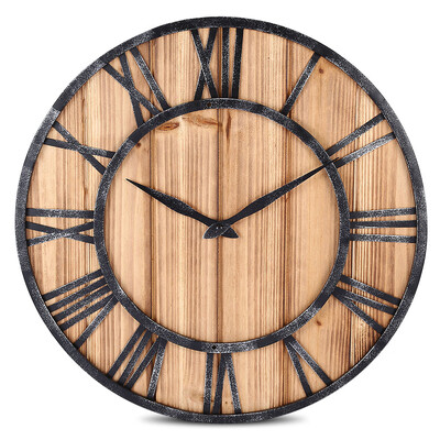 

European Vintage Style Round Solid Wood Metal Wall Clock