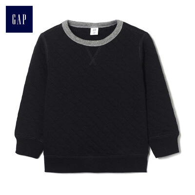 

GAP flagship store male&female comfortable straight quilted round neck sweater 395737 dark night black 5YRS