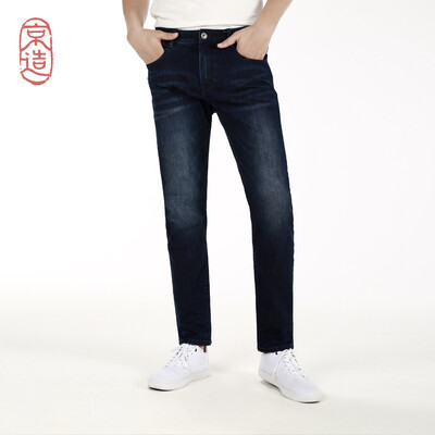 

Beijing made mens sanding warm slim straight jeans 2018 autumn new dark blue 32 17082A