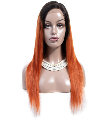 

Ombre Color 1bOrange Straight Human Hair Wigs Brazilian Ombre Hair 180 Pre Plucked hairline 4 4 Human Hair Lace Front Wig