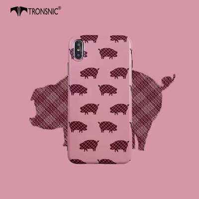 

Tronsnic Cartoon Pigs Phone Case for iPhone 7 8 Plus Matte Plaid Soft Case Pink Silicone Covers Capa
