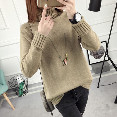 

2018 new loose turtleneck sweater women fall&winter bottom wear Korean version of long sleeve pure color sweater is thicker