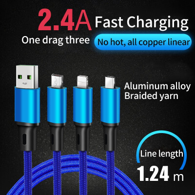 

NeillieN 24A Fast Charging three-in-one Data Line suitable for iPhone Android tpye-c mobile phone data line knitting data line