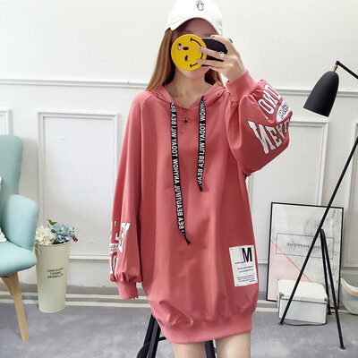 

Langyue womens sweater womens 2019 spring new Korean version of the loose hooded T-shirt skirt student t-shirt shirt LWTC188221T pink XL