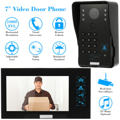 

KKmoon® 7" Video Door Phone Intercome Doorbell Touch Button ID CardsCode Unlock Night Vision Rainproof Security CCTV Camera Home