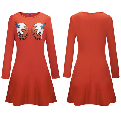 

BOFUTE New Europe America Womens Clothing O-Neck Printing Skirt Christmas Clothing Long Sleeve Dress 1257
