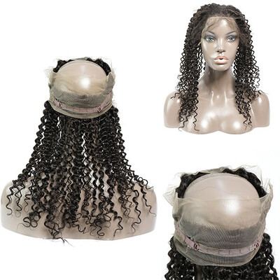 

360 Lace Frontal Closure Deep Curly Human hair medium brown Swiss lace