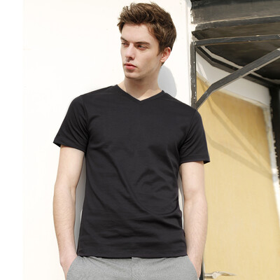 

Beijing Tokyo made JZAO mens V-neck T-shirt cotton short-sleeved spring&summer simple new high-quality long-staple cotton navy blue M