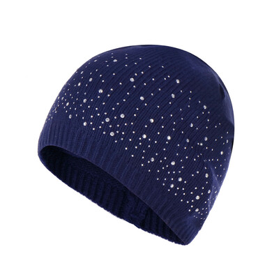 

Winter Warm Knitted Crochet Wool Hat Women Skull Rhinestone Beanie Cap Slouchy Skiing Hat dark grey