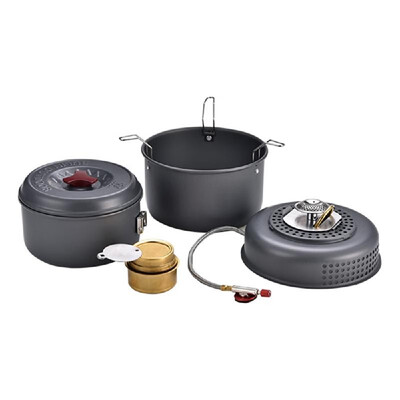 

5 PCS Outdoor Camping Cooking Set Portable Cookware Cookout Utensil Gas Alcohol Stove Set Windproof Boiler Cradle Pots for 1-2 Per