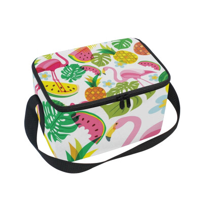 

ALAZA Insulated Lunch Box Pink Flamingo Palm Leaves Lunch Bag for Men Women Portable Tote Bag Cooler Bag