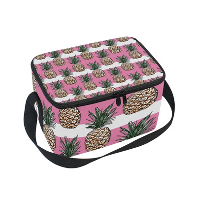 

ALAZA Lunch Box Insulated Lunch Bag Large Cooler Ineapple On Striped Background Tote Bag