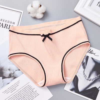 

Panties female autumn&winter new sexy comfortable thread panties female cute bow large size cotton striped briefs