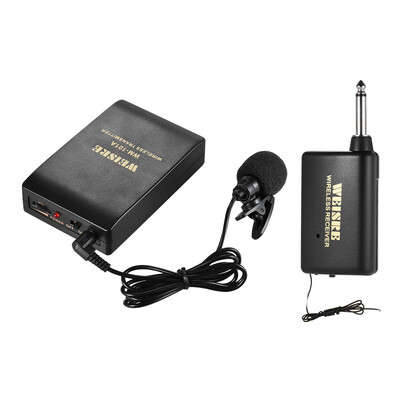 

Portable Lavalier Lapel Collar Clip-on FM Wireless Microphone System Voice Amplifier 14in Output Plug with Bodypack Transmitter M