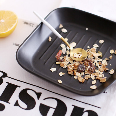 

NeillieN Dumb glazed square handle baking dish ceramic grinding single handle Comal Nordic style baking dishbakewareovenware