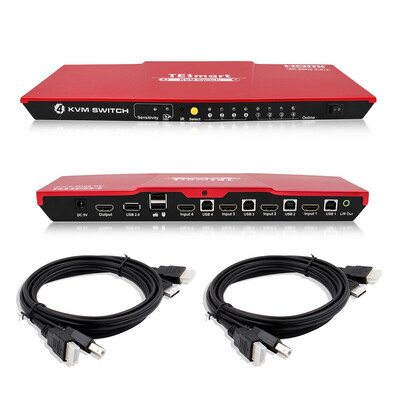 

TESmart 4x1 HDMI KVM Switch HDMI 4K 3840x216060Hz 444 with 2 Pcs 5ft15m KVM Cables Supports USB 20 Devices