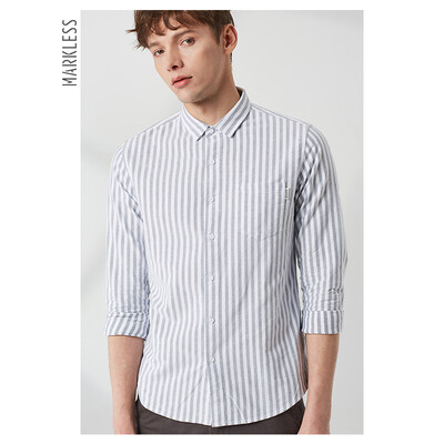 

MARKLESS 2019 spring new long-sleeved shirt mens simple casual striped shirt shirt CSA9515M gray bar 18096 XL
