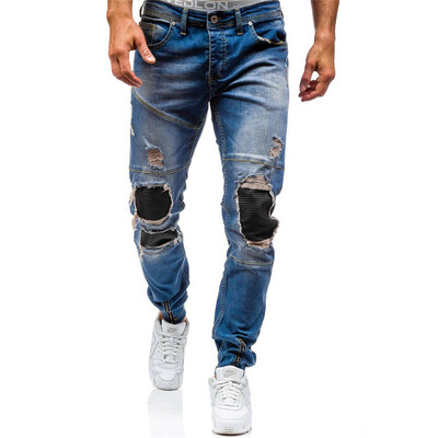 

AOWOFS Mens trousers trend washed cotton jeans Shredded Jeans Slim pants 6011