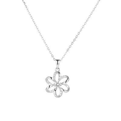 

Fashion Hollow 6 Petals Flower Pendant Embedded Crystal Clavicle Chain Necklace for Women
