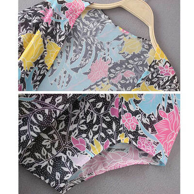 

New Women Chiffon Cardigan Open Front Floral Print Batwing Long Sleeves Vintage Loose Beach Outerwear Cover Up Rose
