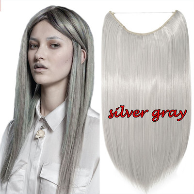 

Miracle Invisible Hidden Wire Hair Extensions 20" Long Ombre Hairpieces Wavy Curly Heat Resistant Synthetic Fiber Translucent