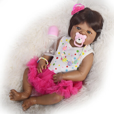 

Lifelike 19 Inch Reborn Baby Doll 45 cm Silicone Full Body Realistic Black Skin Baby Toy Doll For Girl Kids Birthday Xmas Gifts