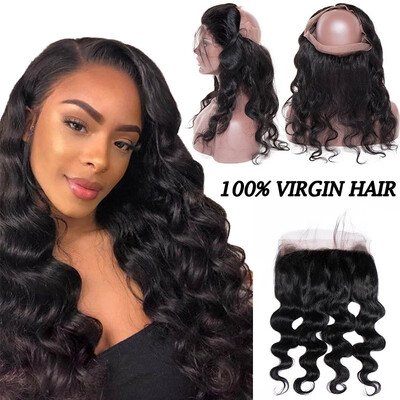 

Hair Brazilian Virgin Hair Body Wave Straight Bundles with 360 Lace Frontal Pre Plucked Closure Full Frontal Lace Natural Color