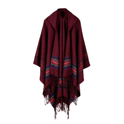 

New Women Knitted Poncho Cape Hooded Stripe Oversized Cardigan Sweater Long Shawl Scarf Cashmere Pashmina