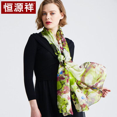 

Hengyuan Xiang silk silk scarf ladies spring&autumn winter printed silk scarf summer sunscreen scarf long thin wild Korean version of the shawl dual-use 50M18741 sauce purple green