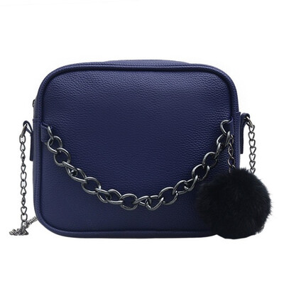 

Women Messenger Bag Chains PU Leather Shoulder Bag Vintage Small Mini Flap Bag Fur Ball Decor Bolsas Crossbody Handbags