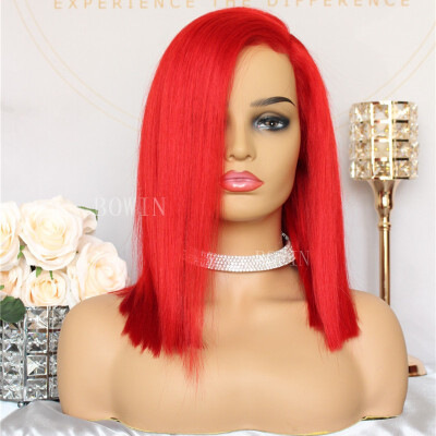 

BOWIN Lace Front Red Color Short Bob Cut Human Hair Wigs 180 Density For Black Magic Girl