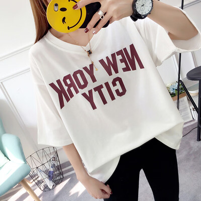 

Long Yue womens V-neck short-sleeved T-shirt female 2019 summer new loose casual shirt Korean students bottoming shirt LWTD191425 white one size M